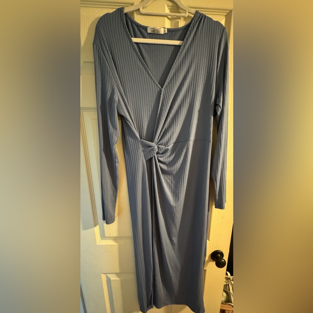 Blue long sleeve crisscross dress